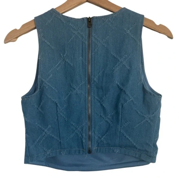 Kirious Los Angeles Blue Denim Textured Zip Back Top Excellent Condition Size XS - Picture 4 of 9